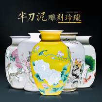 Jingdezhen ceramic half knife mud hand painted vase flower arrangement Chinese home living room TV cabinet decorative crafts ornaments