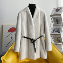 zqqz2021 new velvet mink coat womens whole mink medium long fashion V-neck mink fur coat 2039