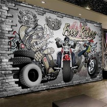 3D Solid Hotel Retro Nostalgic Wallpaper Bar Internet Café Decoration Wall Cloth Custom Personality Motorcycle Punk Wallpaper