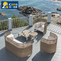 Nordic outdoor rattan sofa courtyard soft decoration furniture rattan homestay outdoor open-air rattan sofa leisure rattan chair
