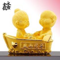 Fine cast gold 999 velvet sand gold ornaments in the same boat parents elder golden wedding anniversary gift