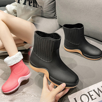 Dfaculties Fashion Middle Cylinder Warm Non-slip Rain Shoes Women Car Wash Kitchen Shoes Rubber Shoes External wear rain boots Shoes Waterproof Shoes