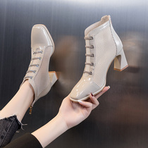 High Heels Women 2022 New Summer 2021 Spring Autumn Thick Heel Single Shoes Martin Boots Short Boots Hollowed-out Mesh Yarn Cool Boots