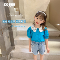 Left West Child Clothing Girl Short Sleeve Shirt Summer Children Dolls Collar Pure Cotton Linchings CUHK Children Summer Clothes 2022 New