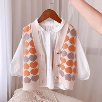 Girl Knit Waistcoat Cardiff Plus Suede 2022 New Autumn Winter Children Baby shoulder sweater outside wearing vest