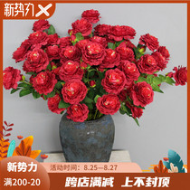  Simulation three-headed foreign peony wedding silk flower tea rose peony Brazilian rose wedding decoration flower arrangement single peony flower