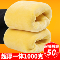Extra-thick cotton trousers female plus suede thickened outside wearing underpants ultra-thick silk integrated high waist Northeast warm pants winter mk