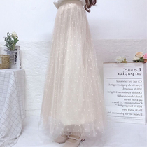 Skirt women 2021 new spring and autumn Korean version of sweet long high waist A- line dress Super fairy mesh skirt skirt