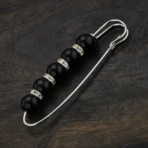 Retro natural black agate color diamond brooch pin sweater scarf accessories ethnic style Korean fashion men and women accessories