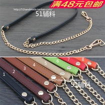  Womens single shoulder metal chain bag strap Messenger shoulder strap thin chain Litchi pattern pu leather handmade DIY bag accessories accessories