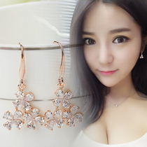 Rose gold flower long earrings temperament Korean personality wild drop earrings hypoallergenic flower zircon earrings for women