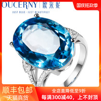 Ozini 18K gold ring with Diamond Blue Topa stone 18 51ct color treasure gem ring face