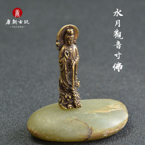 Antique bronze retro small inch Buddha Water Moon Guanyin small bronze statue mouth Buddha safe hanging Buddha pure copper ancient casting