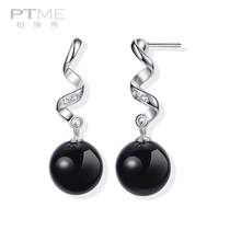 925 sterling silver stud earrings female Korean temperament drop earrings net red black synthetic agate earrings jewelry fashion earrings short section