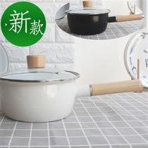 juju Japanese-style g enamel pot 20cm thickened single soup pot 2l Flat-bottomed milk pot Noodle pot with lid wooden handle