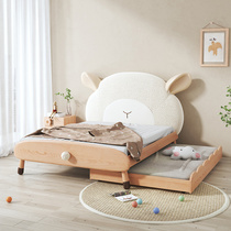 Lamb bed solid wood children bed girl princess bed Beech soft bag cartoon child single bed drag bed mother bed