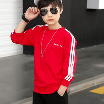 Big boys sweater red three bars spring and autumn style 2020 new Korean style foreign style long-sleeved childrens top trend