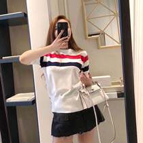 Silver Childrens Day Thom Browne 20 New TB Knitting Shirt Short Sleeve Collage Striped 100 lap casual T-shirt blouse