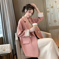 Autumn Net red small suit jacket women 2021 Korean version of High sense leisure size fat sister loose pink suit