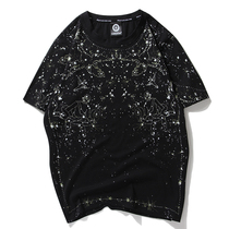 Hong Kong Tide Brand Stars Print Short Sleeve T-shirt Men 2021 Summer New Size Loose Trend Couple Half Sleeve