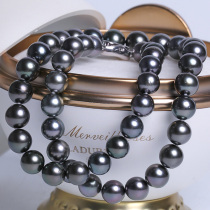 Feedback 8-9mm deep seawater Tahiti black pearl chain necklace strong light circle 925 silver send mom round