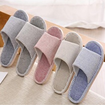 Adult linen slippers summer home indoor home shoes fashion home wear cotton linen shoes flat thick soles