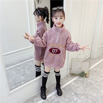 Girls clothes plus velvet long autumn and winter 2021 new children Winter girls Korean version of foreign style thick tide coat