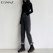 Daddy jeans children in autumn and winter 2021 new high-waisted loose straight radish Harlem pants plus Velvet