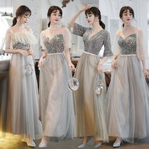Gray bridesmaid dress fairy temperament 2022 new winter sister head section slim slim female banquet evening dress skirt
