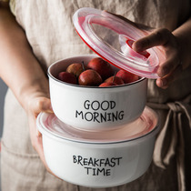 Food grade IKEA vacuum crisper box large capacity with lid microwave oven heating ceramic fresh Bowl round seal