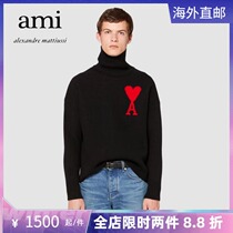 Ami Paris 21 Autumn Winter New High Collar Loose Sleeve Hooded Sweater Male and Mens Big Loving Sweater Knit Cardiovert