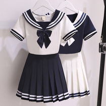 Girl Jk Uniform Suit Summer Net Red CUHK Children Foreign Air School Uniforms Navy Academy Wind pleats two sets