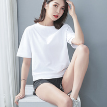 Pure white short sleeve loose cotton large size T-shirt leisure spring and autumn round neck this year popular T-shirt half sleeve women