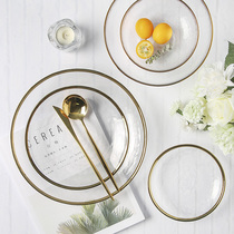 Nordic Phnom Penh transparent glass bowl set tableware Large vegetable salad bowl round fruit plate Household dessert bowl