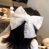 Korean version of the new big bow lace spring clip solid color wild sweet Fan chao fairy embroidery lace top clip