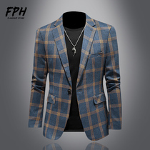 European Station Spring and Autumn Plaid Single Western suit Uppie Handsome Suit Fried Street blouses Casual Trends Big Code Coats Man Tide