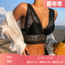 Fuffi Geer silk French triangle cup geometric pattern without steel ring lace bra vest style ladies underwear