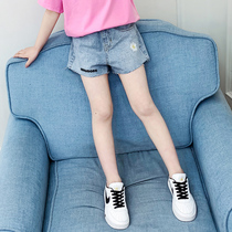 Girls jeans shorts summer 2021 new foreign style childrens wild casual thin section large children wear pants outside