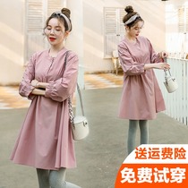 Pregnant women spring suit Korean version 2021 new fashion temperament splicing dress loose spring and autumn models tide mother wear outside