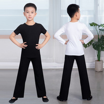 Childrens dance suit mens spring and summer new long short sleeves Latin dance practice Gongfu Chinese dance body performance Costume Basic training suit