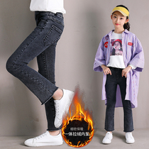 Girls plus velvet pants autumn and winter models wear 8 micro-La 9 foreign 10 one velvet 12 Korean 14-year-old Horn jeans