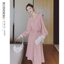 RUINDESG pink dress women 2021 new spring and autumn girl feeling waist long sleeve a-line skirt