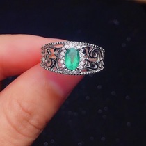 Retro Atmosphere Dianas Noble Green Treasure 4 * 6mm Natural ancestral green ring female S925 pure silver fashion Seiko