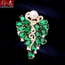 Lingda European and American green forest brooch ins tide personality big pin imitation pearl cardigan button atmospheric corsage