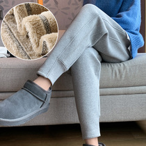 Lamb wool plus velvet sweatpants womens autumn and winter loose bunch feet radish sweatpants thick cotton pants outside student Winter