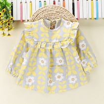 Female baby gown waterproof anti-dirty girl autumn and winter baby painting eating anti-dressing cotton long sleeve childrens apron