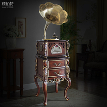 Old-fashioned retro solid wood gramophone American home audio Bluetooth big speaker living room vinyl record mechanical and electrical record player