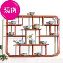 Tea set shelf hanging wall rack living room small Bo ancient shelf wall hanging Chinese solid wood teapot g placed purple clay pot display