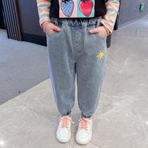 Girls jeans autumn female baby Korean version of foreign trousers tide children casual pants Joker children pants autumn wear