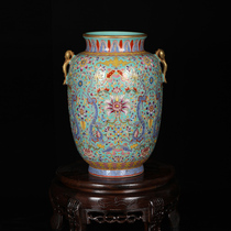 One-to-one copy of Qianlong official kiln enamel color double ear gold pot